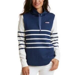 Vineyard Vines Women's Striped Funnel Neck Pullover Sweatshirt Preppy Academia